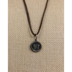 Sterling Silver Waxing Poetic Whimsies Butterfly Charm & Necklace - Leather 18"